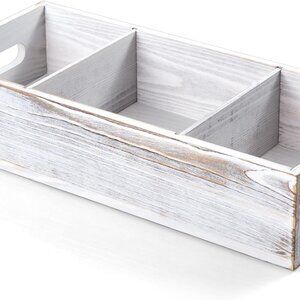 14" Farmhouse White Wood Basket with Removable Dividers